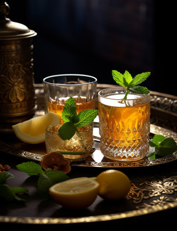 Photo of some Qamar al-Din drink elegantly plated on a tableの素材