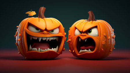 3D pumpkins with angry expressionの素材