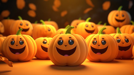 3D pumpkins with cute expressionの素材