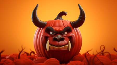 Red pumpkind with buffalo hornの素材