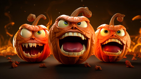 3D pumpkins with angry expressionの素材