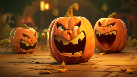 3D pumpkins with angry expressionの素材