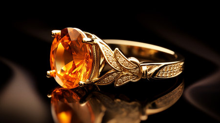 Photograph an elegant ring featuring a radiant Citrine on a jewelry box, symbolizing luxury and pricyの素材