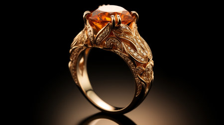 Photograph an elegant ring featuring a radiant Citrine on a jewelry box, symbolizing luxury and pricyの素材