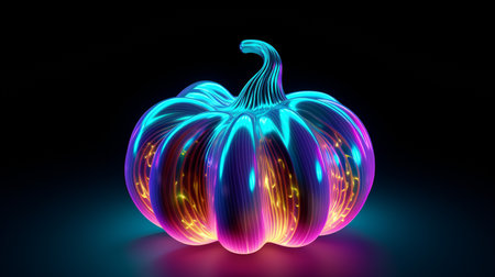 Pumpkin with a cool blue wave pattern with green and pink neon lightの素材
