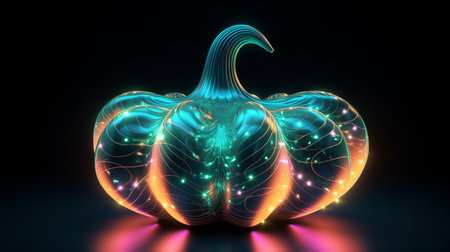 Pumpkin with a cool blue wave pattern with green and pink neon lightの素材