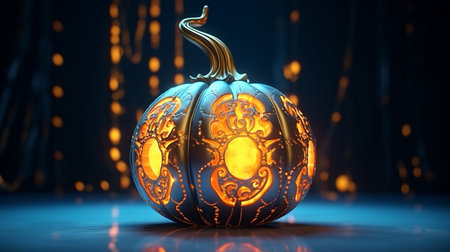 Pumpkin lantern with futuristic neon lightの素材