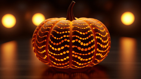 Pumpkin with a cool golden neon light wave patternの素材