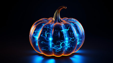 Pumpkin with a cool blue neon light wave patternの素材