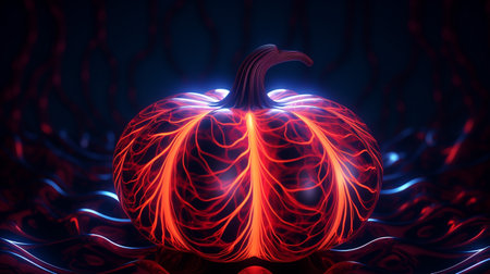 Pumpkin with a cool red neon light wave patternの素材