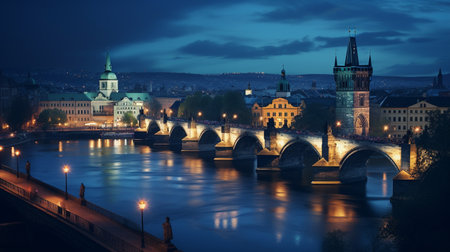 Night view of Charles Bridgeの素材