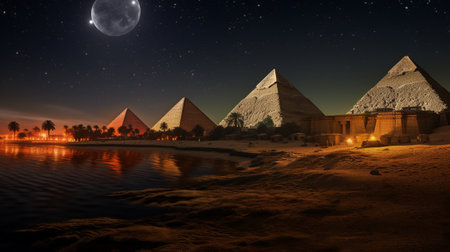 Night view of Pyramids of Gizaの素材