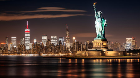 Night view of Statue of Libertyの素材