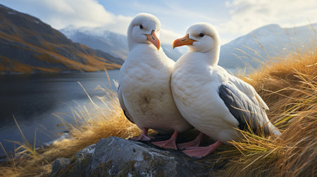 photo of heart-melting two Albatross with an emphasis on expression of loveの素材