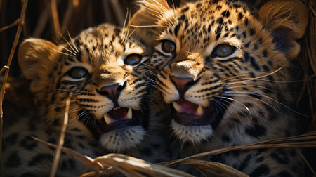 photo of heart-melting two African Leopards with an emphasis on expression of loveの素材