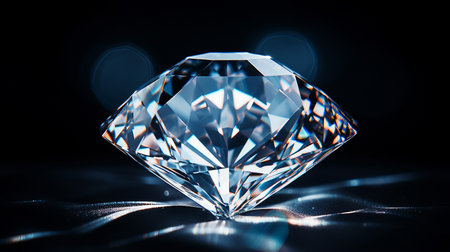 diamond on black background with bokeh. 3d illustrationの素材