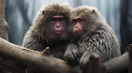 photo of heart-melting two Baboons with an emphasis on expression of loveの素材