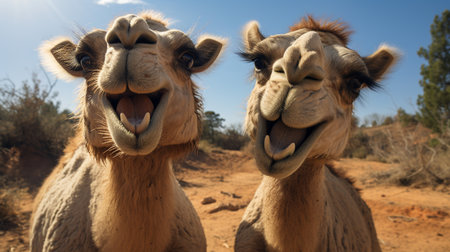 photo of heart-melting two Camels with an emphasis on expression of loveの素材