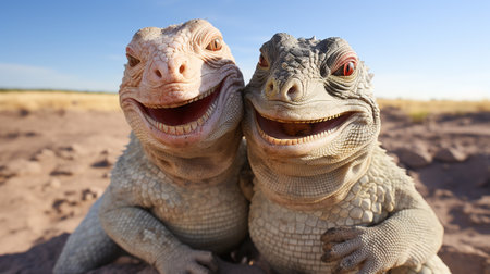 photo of heart-melting two Desert Iguanas with an emphasis on expression of loveの素材