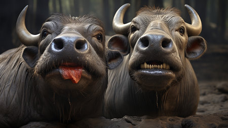 photo of heart-melting two Buffalos with an emphasis on expression of loveの素材