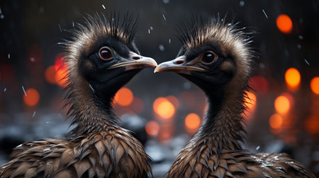 photo of heart-melting two Emus with an emphasis on expression of loveの素材