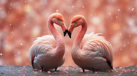 photo of heart-melting two Flamingos with an emphasis on expression of loveの素材