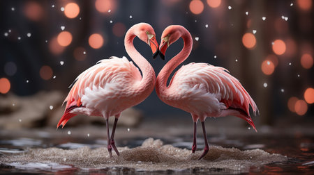 photo of heart-melting two Flamingos with an emphasis on expression of loveの素材