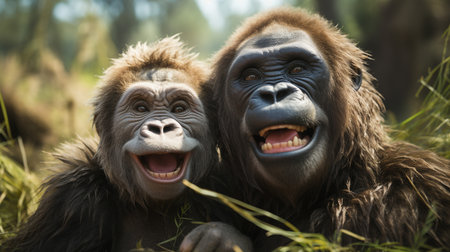 photo of heart-melting two Gorillas with an emphasis on expression of loveの素材