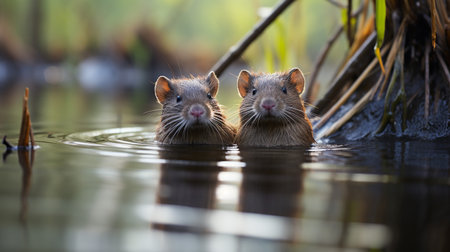 photo of heart-melting two Muskrats with an emphasis on expression of loveの素材