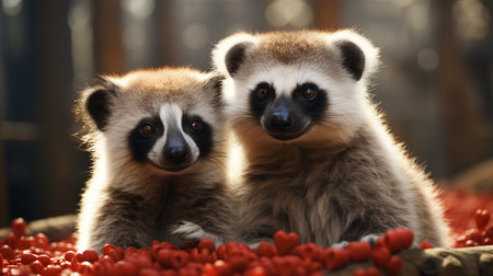 photo of heart-melting two Lemurs with an emphasis on expression of loveの素材