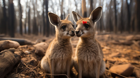 photo of heart-melting two Kangaroos with an emphasis on expression of loveの素材