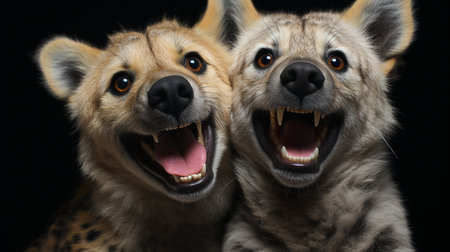 photo of heart-melting two Hyenas with an emphasis on expression of loveの素材
