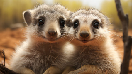 photo of heart-melting two Meerkats with an emphasis on expression of loveの素材