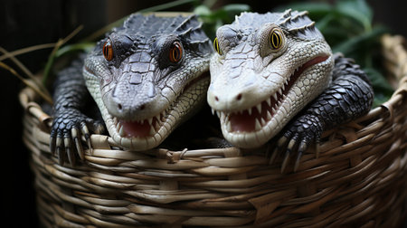 photo of heart-melting two Nile Crocodiles with an emphasis on expression of loveの素材