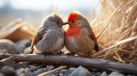 photo of heart-melting two Nightingales with an emphasis on expression of loveの素材