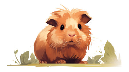 Cute guinea pig sitting on the grass. Vector illustration.の素材