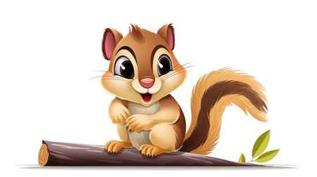Illustration of a cute chipmunk sitting on a log on a white backgroundの素材