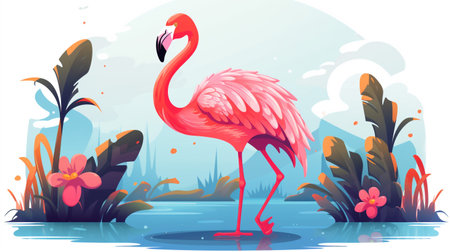a cute little Flamingo in vector styleの素材