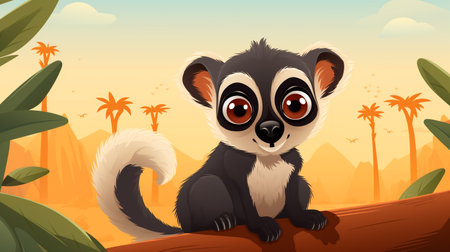 a cute little Lemur in vector styleの素材