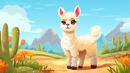 a cute little Llama in vector styleの素材
