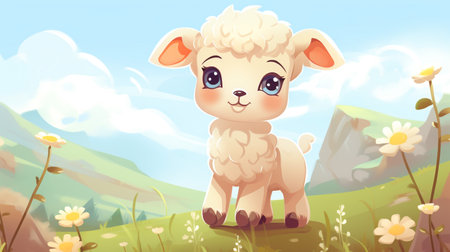 a cute little Sheep in vector styleの素材