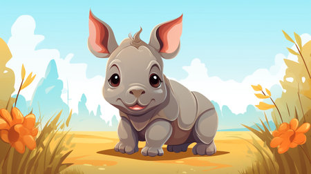 a cute little Rhinoceros in vector styleの素材