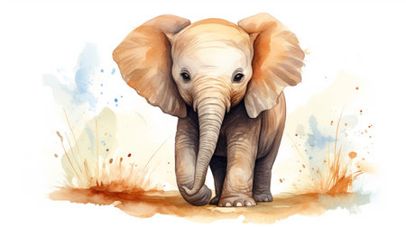 a cute little African Elephant in watercolor styleの素材