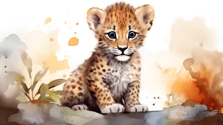 a cute little African Leopard in watercolor styleの素材
