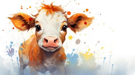 a cute little Cow in watercolor styleの素材