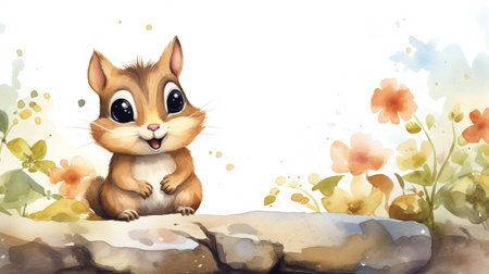 a cute little Chipmunk in watercolor styleの素材