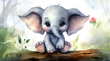 a cute little Elephant in watercolor styleの素材