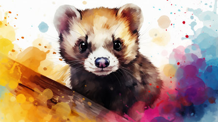a cute little Ferret in watercolor styleの素材