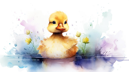 a cute little Duck in watercolor styleの素材