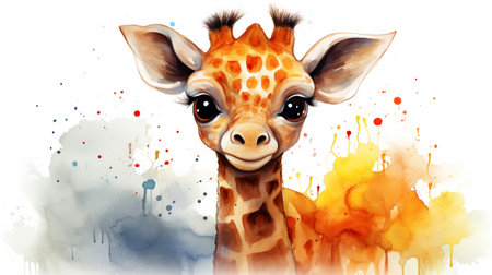 a cute little Giraffe in watercolor styleの素材